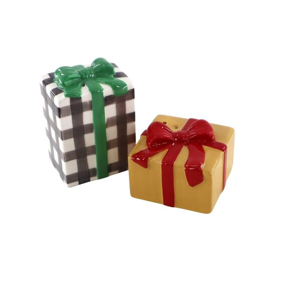 Hallmark Ceramic‎ Present Salt & Pepper Shakers Gifts Festive Christmas Holiday - Picture 1 of 5